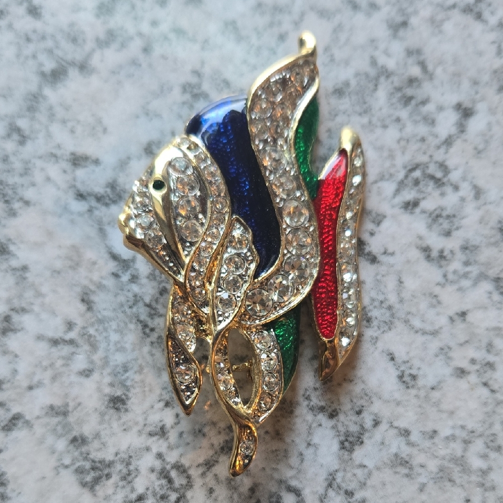 Gold Brooch with Crystal Accents